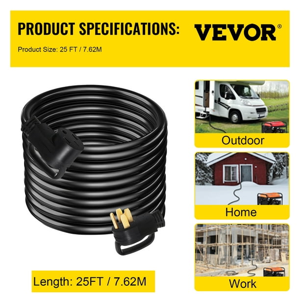 Vevor 25ft 50 Amp Rv Extension Cord Durable Premium Power Cord Rv 26.5mm Wire Diameter Extension Cord Copper Wire Rv Cord Power Supply Cable For Trail
