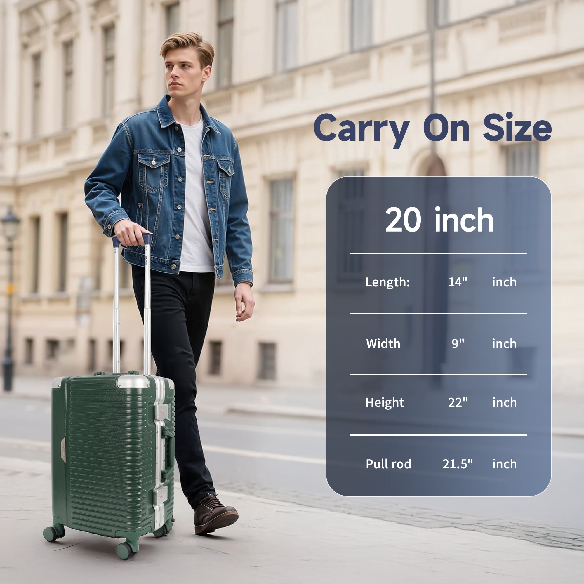 New York Xpress 20" Zipperless Carry-on Luggage Hardside Suitcase with Double TSA Lock & Aluminum Frame, Green - AL1377