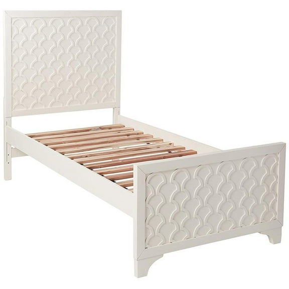 My Home Furnishings Amanda Engineered Hard Wood Twin Panel Bed in Creamy White