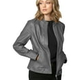 thumbnail image 3 of Made by Johnny Women's Dressy Vegan Leather Biker Jacket L GREY, 3 of 6