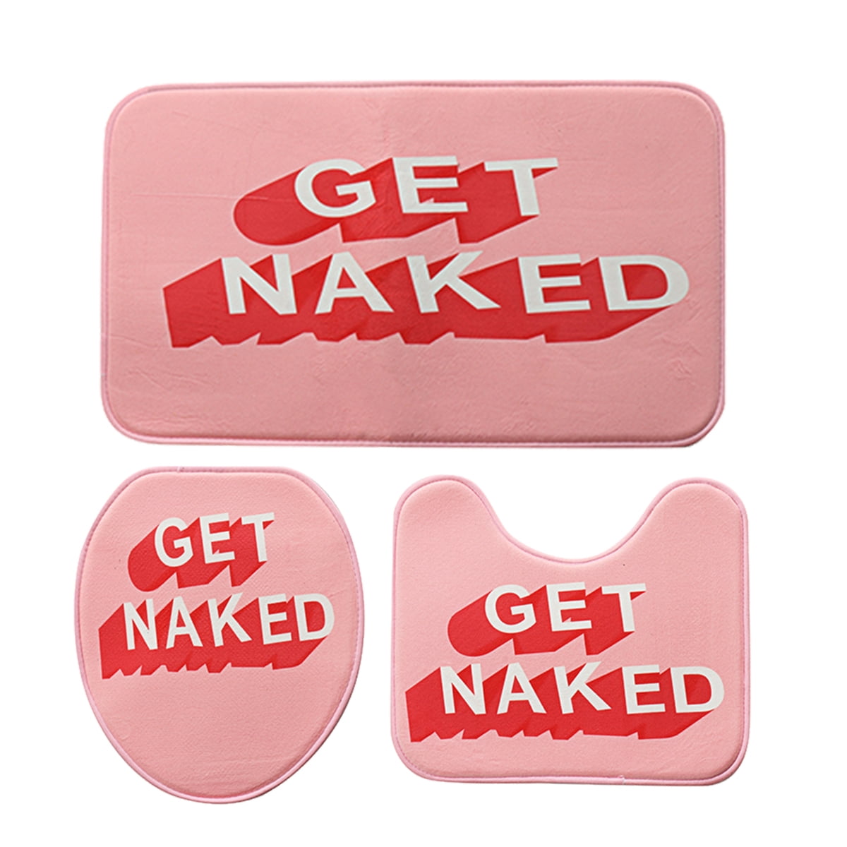 Details about   ''Get Naked'' Shower Curtain Set Bathroom Non-Slip Toilet Mat Cover Rug Pink 