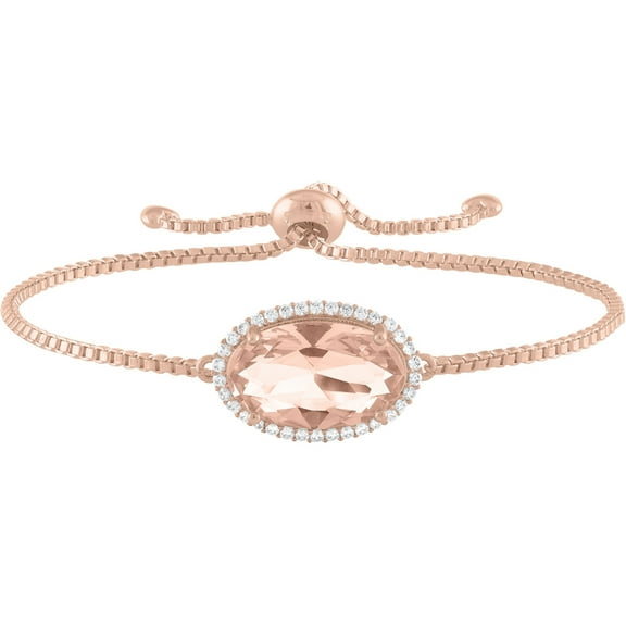 Believe by Brilliance Sterling Silver Plated with 14kt Gold Flash Plating Simulated Morganite and CZ Oval Adjustable Bracelet