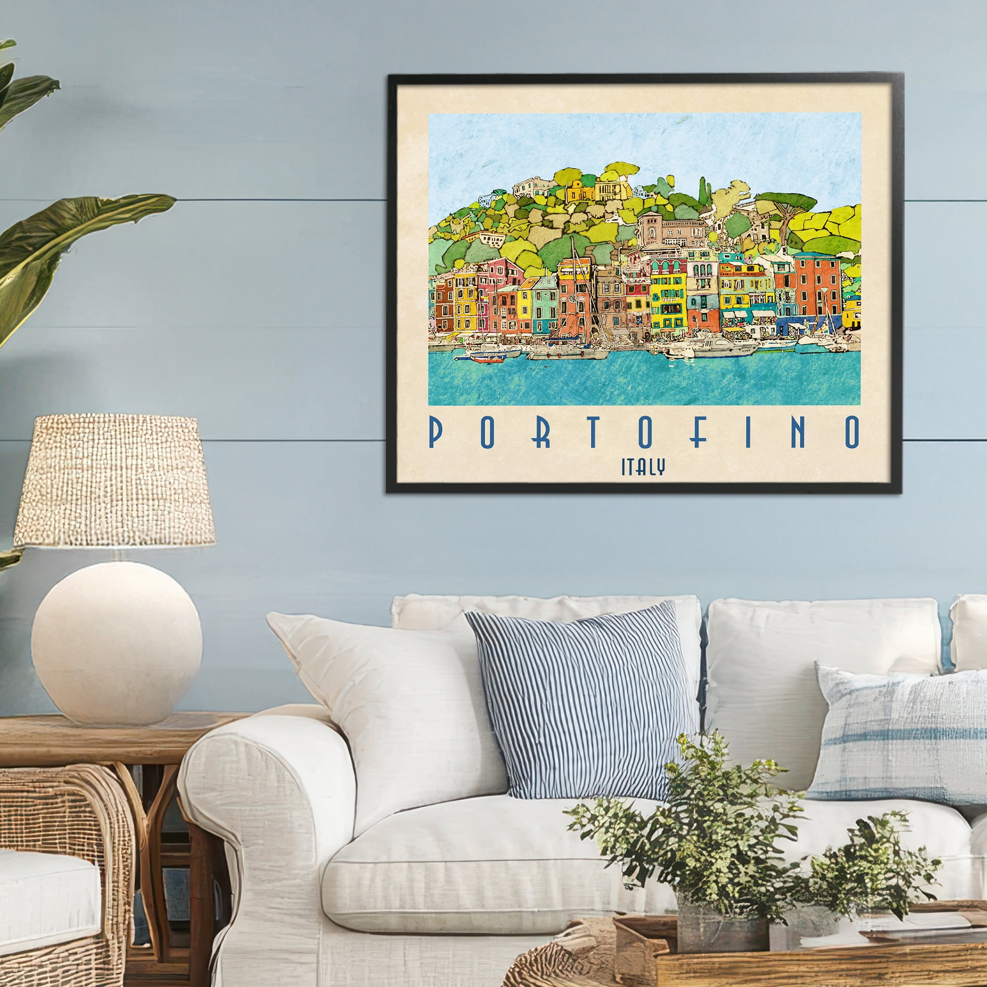 Stupell Industries Portofino Architecture Poster Black Framed Giclee Art, design by Ynon Mabat