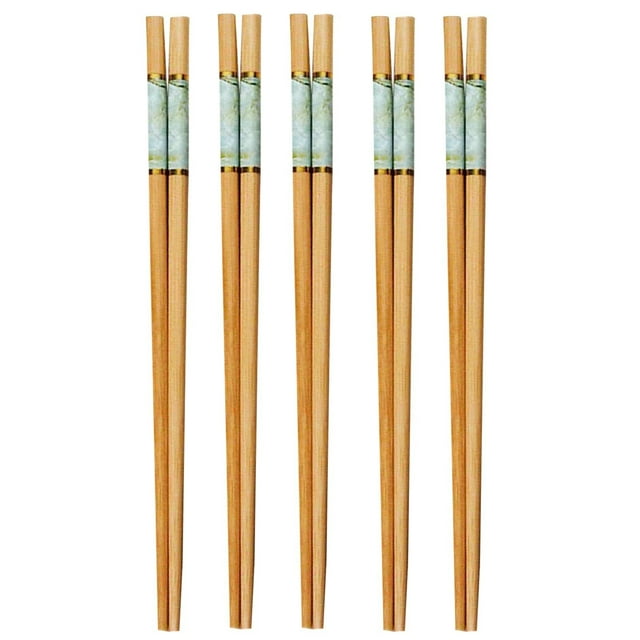 WHEANG 5 Pairs Chopsticks Reusable Chopsticks Set Classic Natural Chopsticks Colorful Print Chopsticks