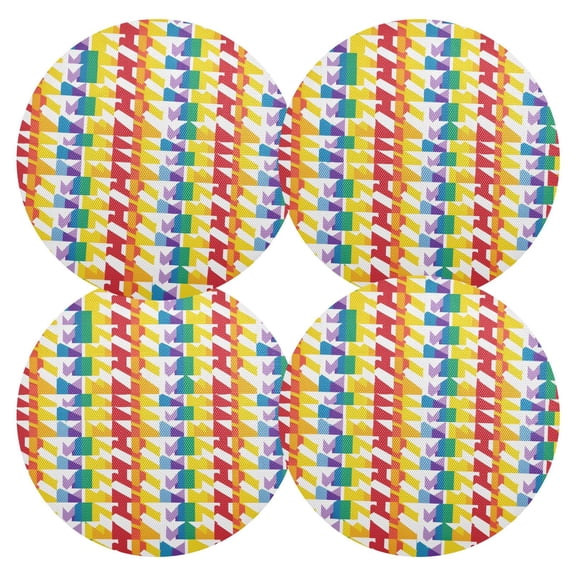 Ryvnso Colorful Geometry Round Plate Mats Dining Table Placemat Set of 4 for Holiday Decoration