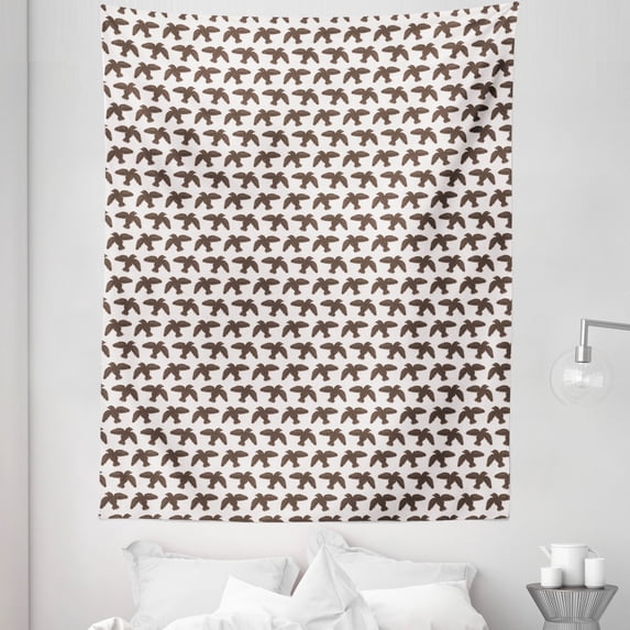 Birds Tapestry, Flying Animal Drawn by Hand Bold Folk Inspired Art, Fabric Wall Hanging Decor for Bedroom Living Room Dorm, 5 Sizes, Dark Taupe Pale Salmon, by Ambesonne