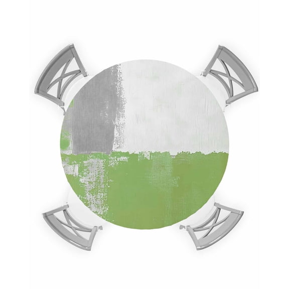 nqOlkjepod Sage Green Grey Round Tablecloth, Fitted Table Cover with Elastic for 55"-60" Round Tables, Oil Painted Abstract Geometric Modern Table Cloth Outdoor Dinning Party Waterproof Tablecloths