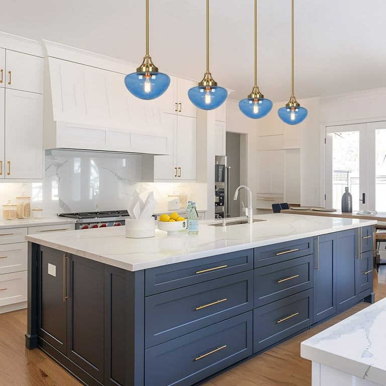 Adjustable Pendant Light Fixtures 2-Pack Blue Glass Pendant Lights - Modern  Kitchen Island Hanging Fixtures With Gold Finish \u0026 Adjustable Height Modern  Gold Finish Pendants, image size:768x768