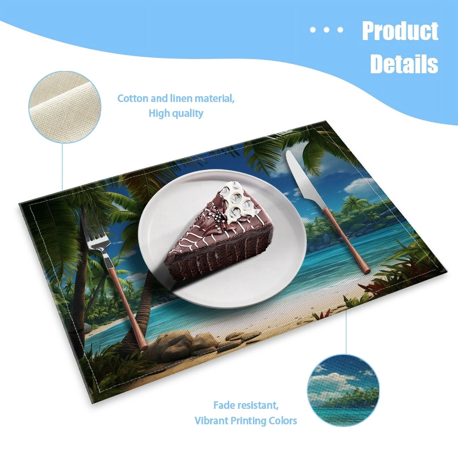 BaHomeck placemats Set of 4 Stunning Tropical Beach Scene With Palm Trees Cotton Linen rectangle Placemats for Kitchen Dining Table Indoor,Outdoor,18*12inch