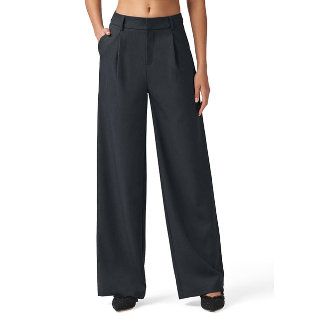 Pantalones de trabajo Willit de pierna ancha y cintura alta para mujer, color azul marino, talla S