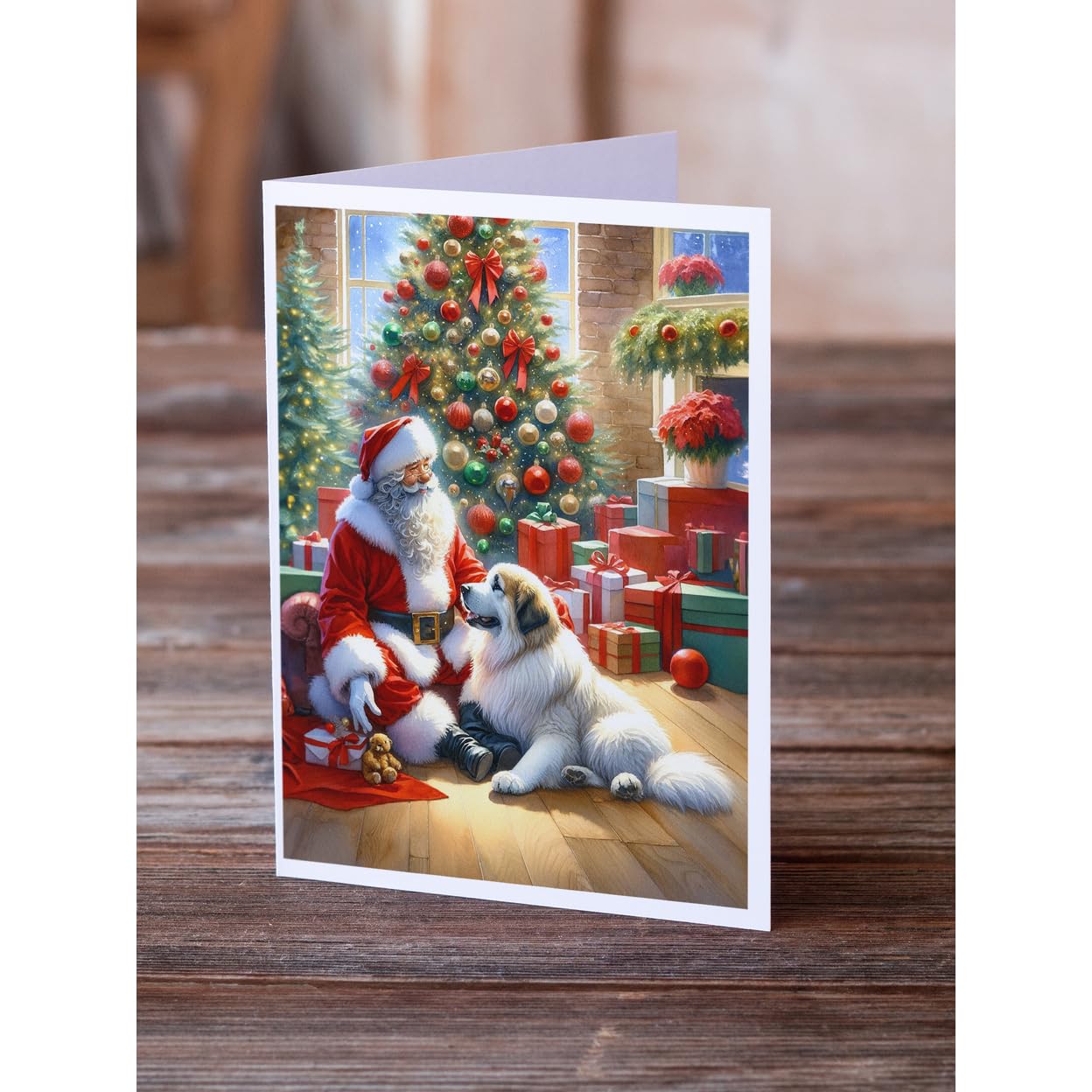 Great Pyrenees and Santa Claus Greeting Cards Pack of 8 7 in x 5 in