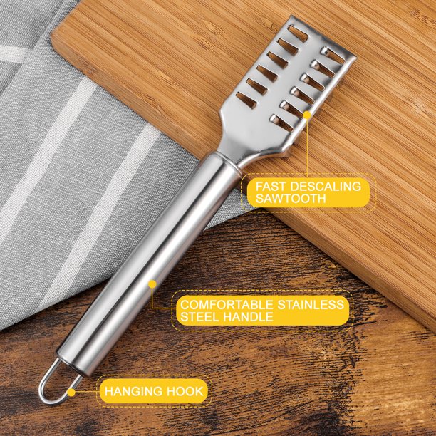 Wohouse Grattoir à écailles de poisson en acier inoxydable - Outil de cuisine portable pour enlever la peau plus rapidement et plus facilement les écailles de poisson (court Wohouse Grattoir à écailles de poisson en acier inoxydable - Outil de cuisine portable pour enlever la peau plus rapidement et plus facilement les écailles de poisson (court