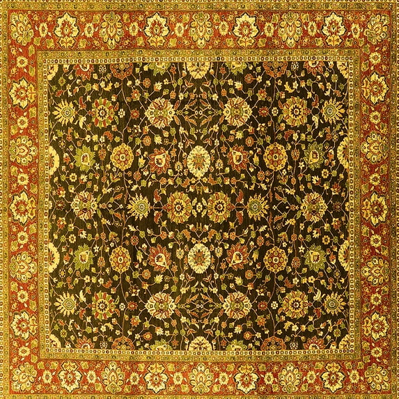 Ahgly Company Machine Washable Indoor Square Oriental Yellow Industrial Area Rugs, 6' Square