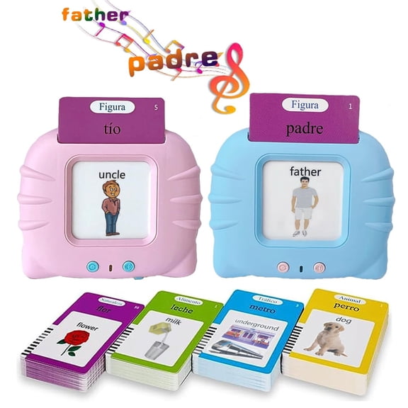 1Pc Spanish and English Talking Flash Cards for Kids, Bilingual FlashCard Learning Montessori Toys with 224 Sight Words, Speech Training Toys for Kids, Sensory Preschool Education Birthday Gift