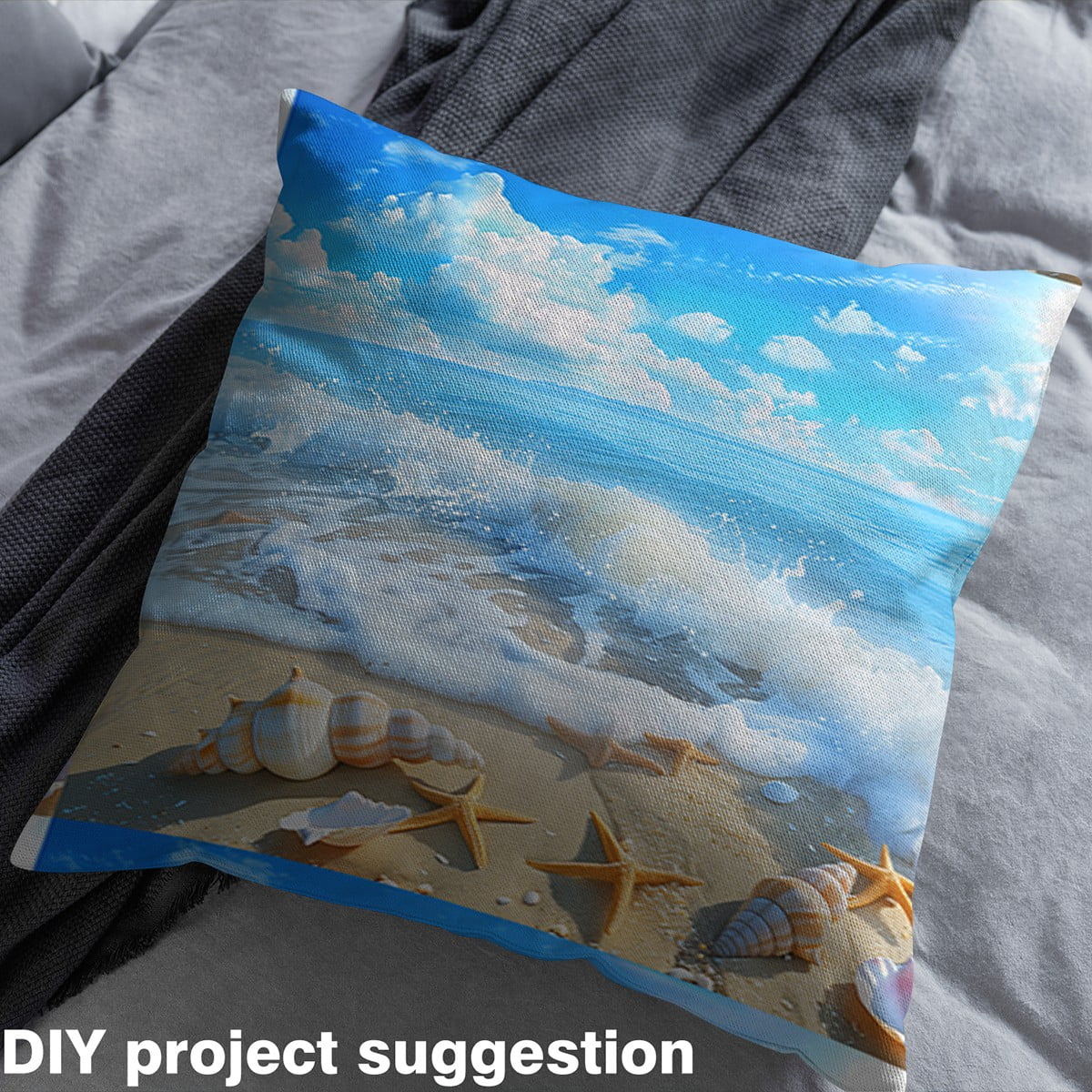Manfei Hawaiian Beach Sewing & Crafting Fabric (5 Yards), Kids Summer Vacation Home Decor Fabric by the Yard, Blue Ocean DIY Fabric