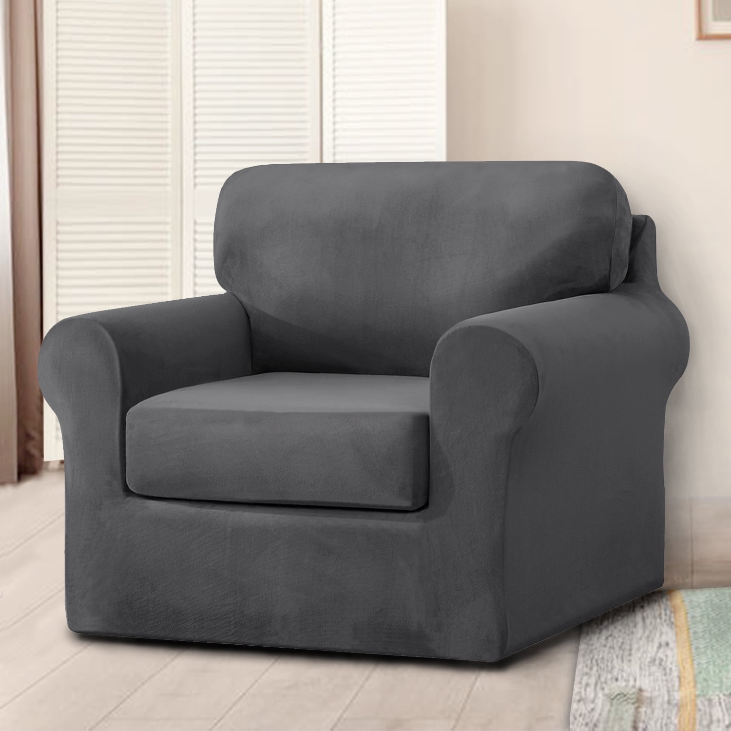 CJC Armchair Sofa Cover for 1-Seater, 3-Piece Velvet Couch Slipcover with Separate Backrest and Cushion Cover, 9 Colors