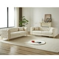 thumbnail image 3 of HD JUNTUNKOR 82" 2 Piece Beige 3-Seater Velvet Chesterfield Sofa Set, Button Tufted Nailhead Trimming,Combination Sofa with 4 Pillows and Gold Legs, 3 of 10