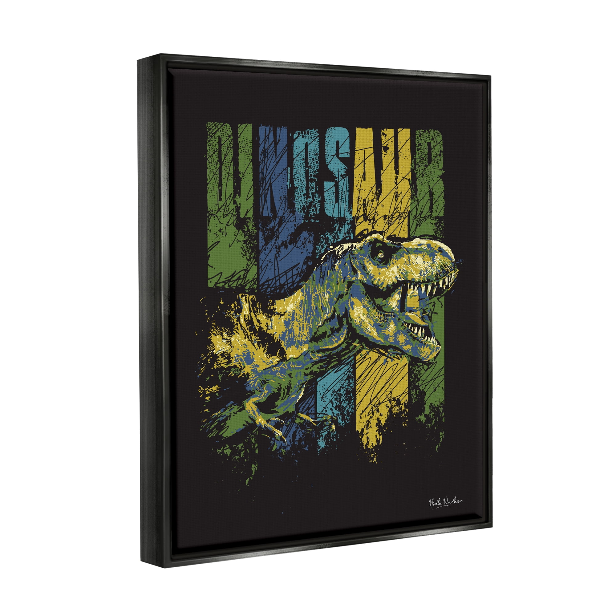Stupell Industries Dinosaur T-Rex Illustration Animals & Insects Painting Black Floater Framed Art Print Wall Art, 25 x 31
