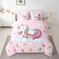 thumbnail image 3 of Feelyou Kawaii Magic Unicorn Twin Bedding Sets 7-Piece, Dreamy Rainbow Cloud Bedding Comforter Set, Cute Cartoon Animal Reversible Sheet Sets, Breathable Home Decor, 3 of 9
