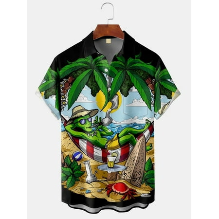 

MLFU Boys New Year Aloha Button Down T-Shirts with Pocket Funky Tops for Men Women