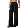 thumbnail image 3 of Women's Striped High Waist Drawstring Wide Leg Loose Casual Trousers with Pockets Black L, 3 of 9