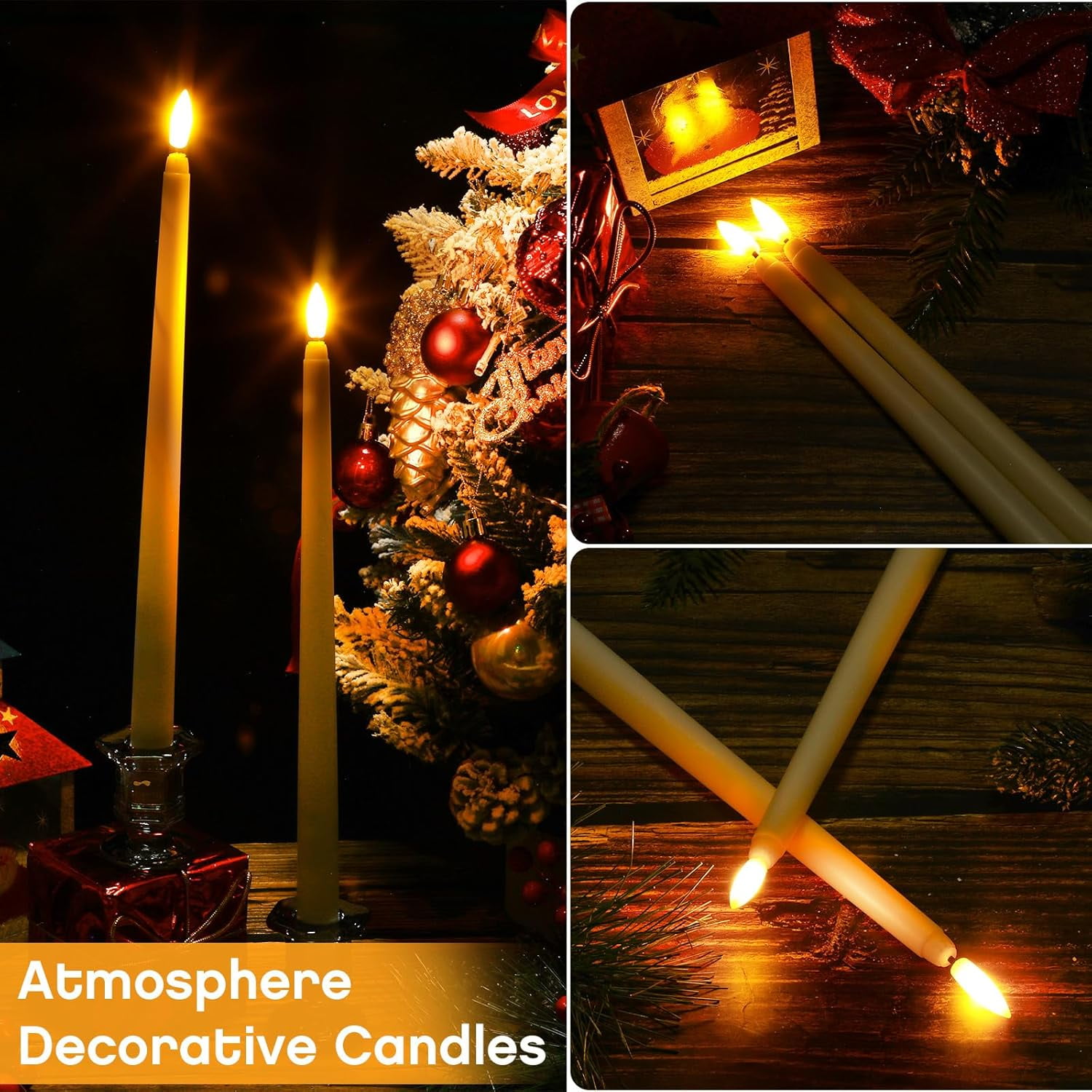 50 Pcs Flameless Ivory Taper Candles Bulk Flickering LED Candles Taper Warm White Light LED Candlesticks for Christmas Wedding Home Decoration No Remote Control, 9.6 Inch