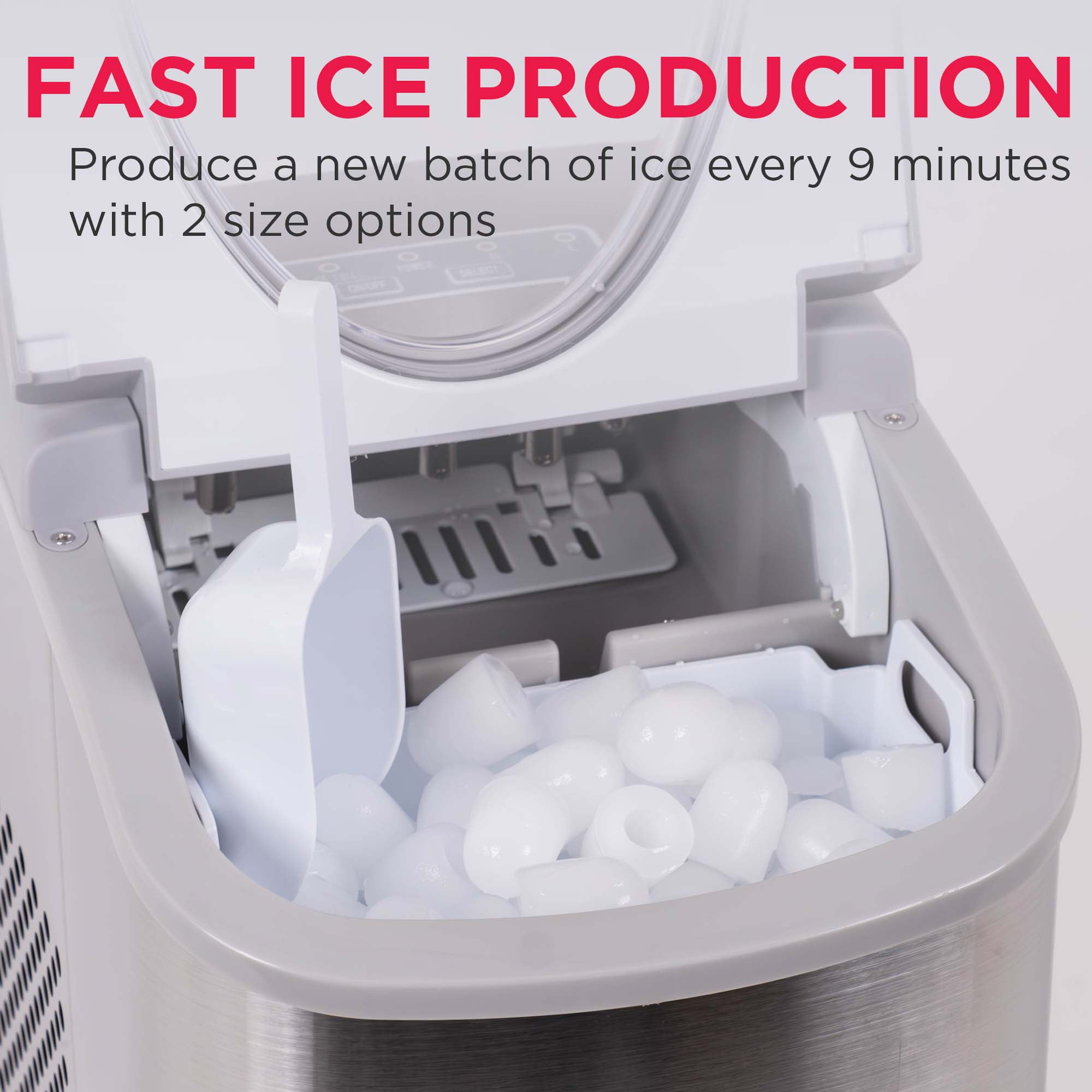 Frigidaire 26 lb Bullet Ice Maker Stainless Steel - compact, high-capacity icemaker producing bullet-shaped ice ideal for kitchens, parties, and entertaining