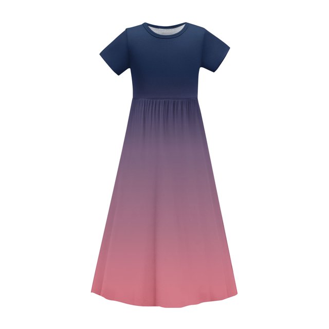 Bwiyojiz Tailles Mode 120-170 Robe à Manches Courtes à Col Rond Tout-Petits Enfants Mignonne Imprimé Dégradé Extensible Poche Ligne a Longue, 11 Ans, Cadeaux pour la Maison, Violet