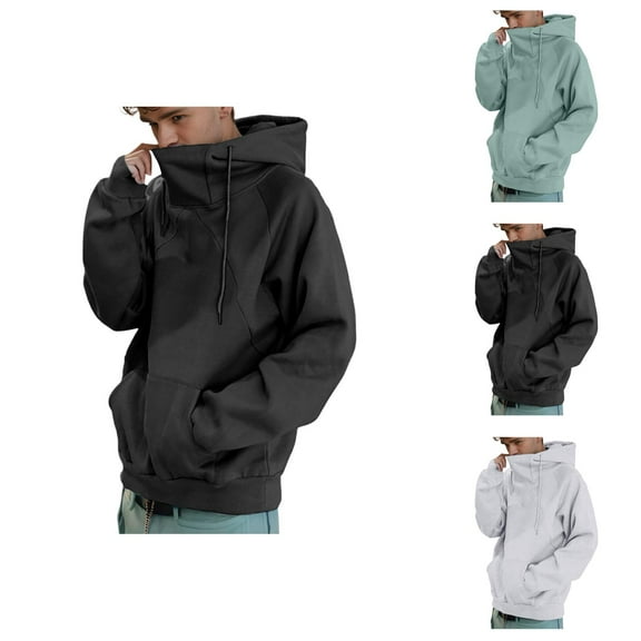 Men's Turtleneck Hoodie 2025 Fall Winter Long Sleeve Plain Casual Hooded Sweatshirt with Pockets Pullover Tops
