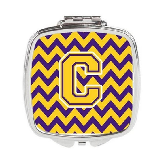 Carolines Treasures  Letter C Chevron Purple & Gold Compact Mirror