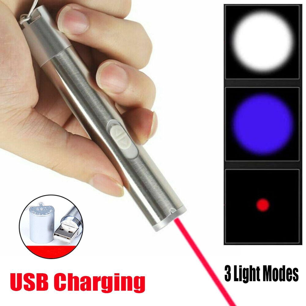 3in1 1mw Cat Laser Pointer Pen USB Rechargeable For Cat Toy White Torch & UV Light