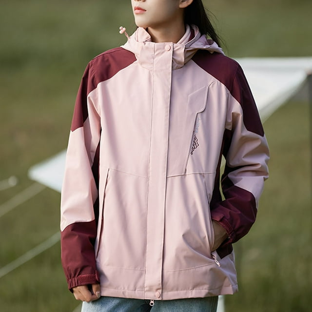 LSLJS Women Detachable Cap and Windproof Thick Three-in-one Jacket Outdoor Sports Warm Jacket( Pink, XL)
