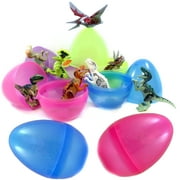 Set of 8 Toy Filled Glitter Easter Eggs With Dinosaur Puzzle Figurines - Pre-Filled, No Preparation Necessary - Perfect For Kids Birthday Parties, Easter Egg Hunts, Cake Toppers, And Stocking Stuffers
