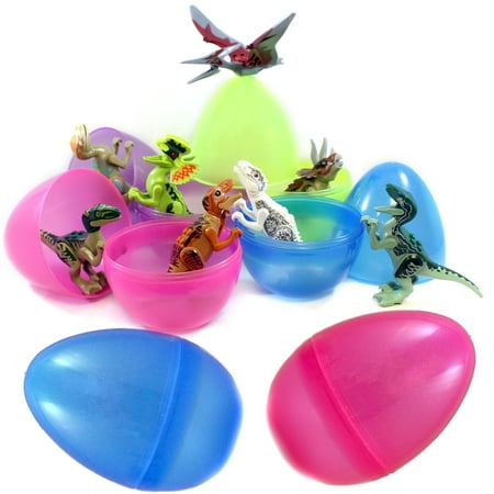 Set of 8 Toy Filled Glitter Easter Eggs With Dinosaur Puzzle Figurines - Pre-Filled, No Preparation Necessary - Perfect For Kids Birthday Parties, Easter Egg Hunts, Cake Toppers, And Stocking Stuffers