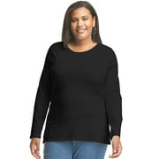 Hanes Women's Long Sleeve Scoop-Neck Cotton T-Shirt (Plus Size) Ebony 3X