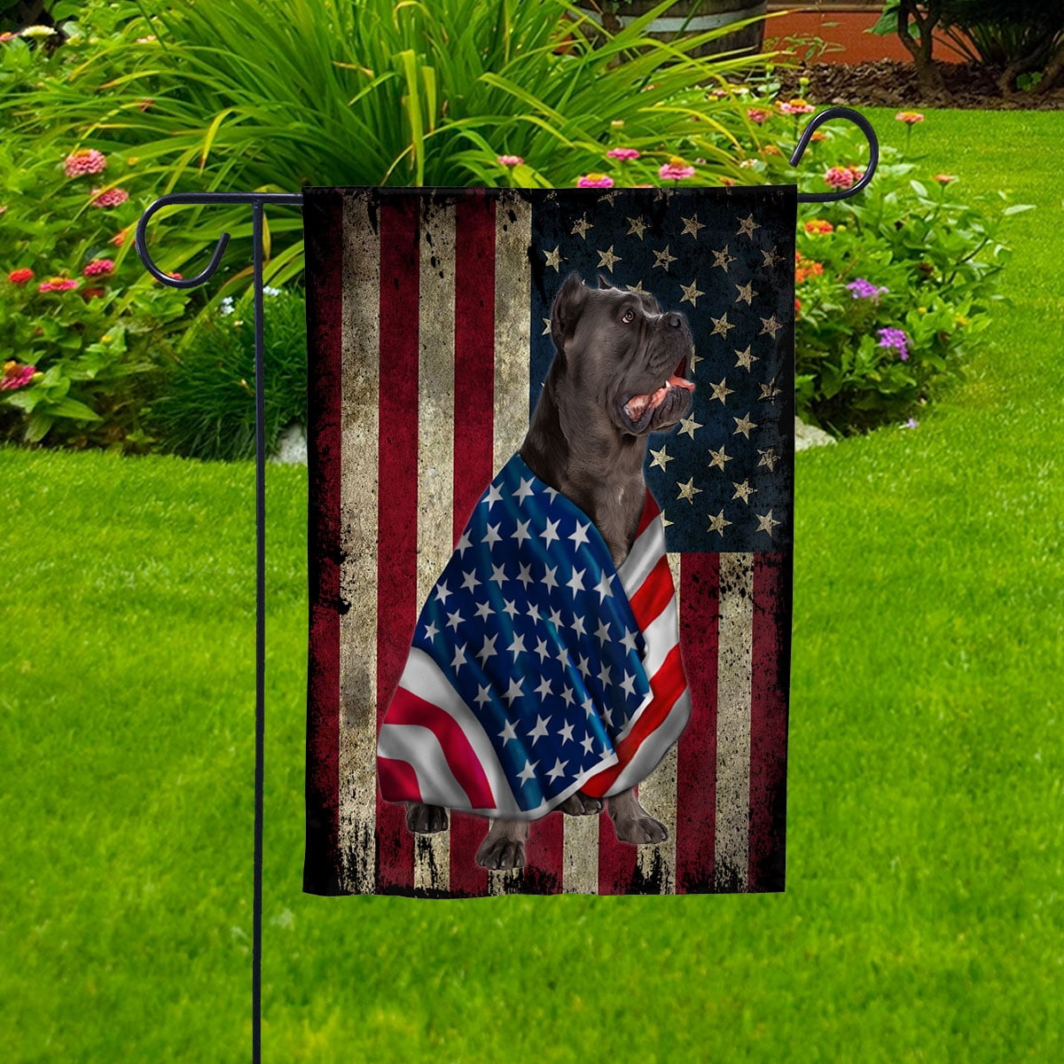 American Flag with Cane Corso Dog stand under the cross Patriot Patriotic 4th of july House Flag, Double-Sided Decorative Outdoor Flag, Patriotic Polyester Yard Flag 29.5 x 39.5 in