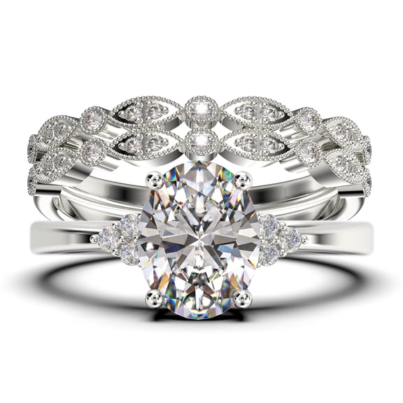 Dazzling Minimalist 2.50 Carat Oval Cut Diamond Moissanite Engagement Ring, Wedding Ring, Two Matching Band in Silver With 18k White Gold Plating Gift For Loveria, Promise Ring