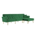 thumbnail image 4 of uhomepro Mid Century Couches and Sofas, Modern Reversible Sectional Sofa Bed with Golden Legs, Metal Nails Armrests, 2 Pillows, Velvet Fabric Couch for Living Room, Green, 4 of 11