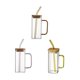 thumbnail image 1 of Taza cuadrada,Vaso de vidrio cuadrado 400ml Vasos de vidrio para beber,Vaso con Tapas y Mango para Pajitas,Botella de vidrio para beber Vasos transparentes,Taza de té transparente Estilo D, 1 of 9