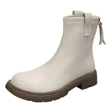

nsendm Womens Boots with Heel Snake Fashion Women Artificial Leather Solid Color Autumn Thick Sole Tan Boots Women Shoes White 6.5