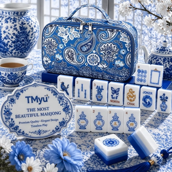 American‑Style Mahjong Set, 160‑Tile 4‑Layer Acrylic Engraved Mahjong Game Set with Portable Carry Bag for Family Gatherings & Collectors
