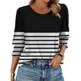 thumbnail image 6 of SOOMLON Womens 3/4 Sleeve T Shirts Petite Tunic Cotton Stretchy Tops Casual Round Neck Shirts Funny Striped Print T Shirts 2025 Trendy Spring Summer Ladies Tops Loose Fit Outfits Pullover Black M, 6 of 8
