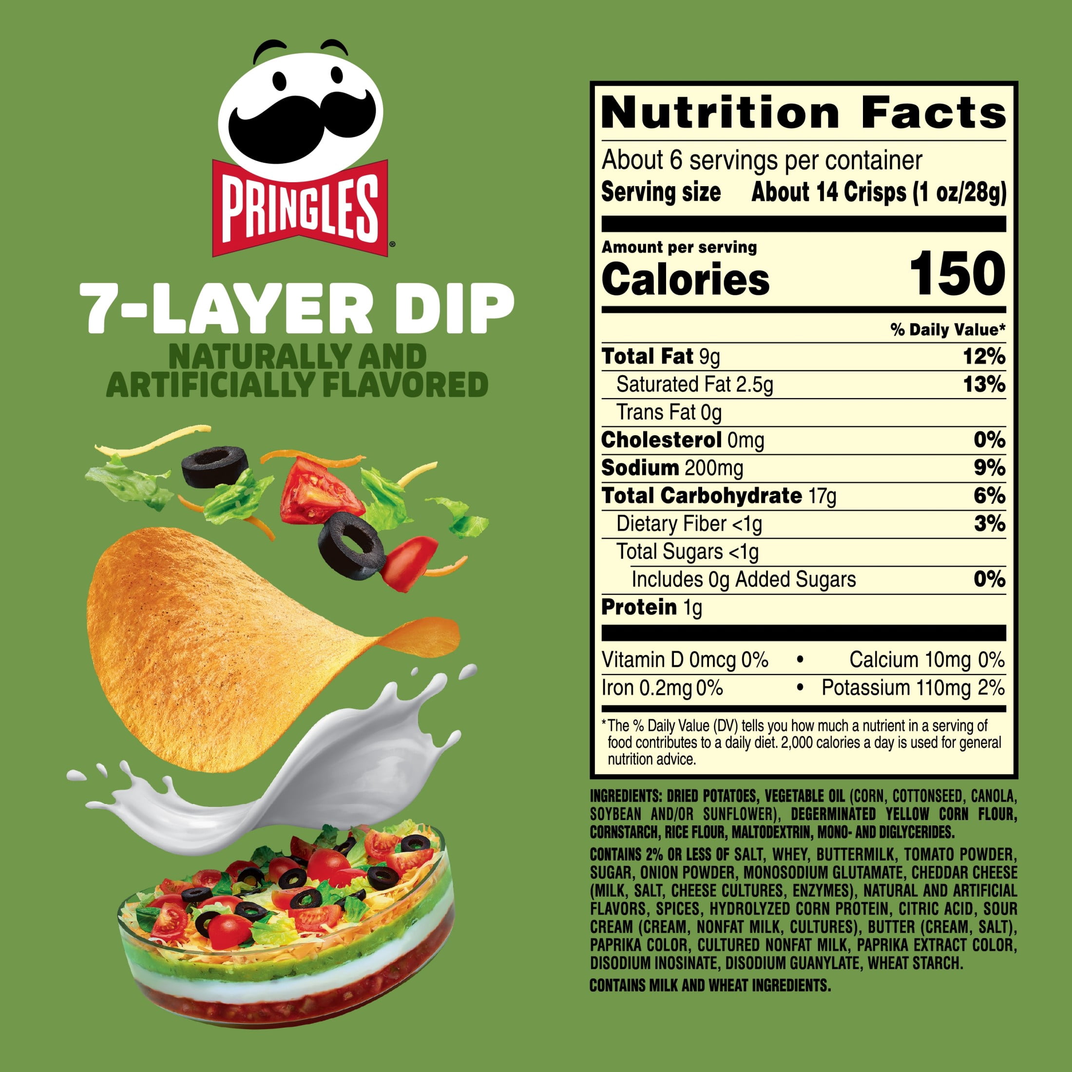 Pringles 7-Layer Dip Potato Crisps Chips, Lunch Snacks, 5.5 oz Canister