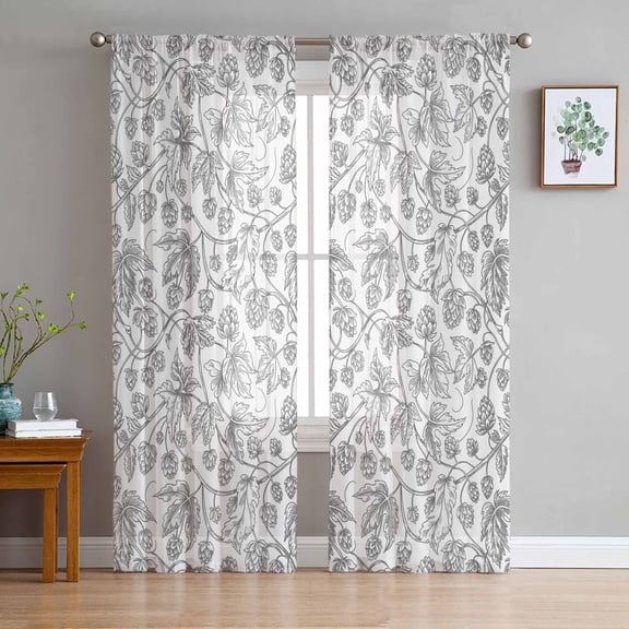 Gray Flowers Sheer Curtains 84 Inches Long 2 Panels Set, Window Sheer Curtains for Living Room/Bedroom, Farmhouse Pastoral Vintage Plants Branches Light Filtering Rod Pocket Curtain 52'' x 84'' x 2