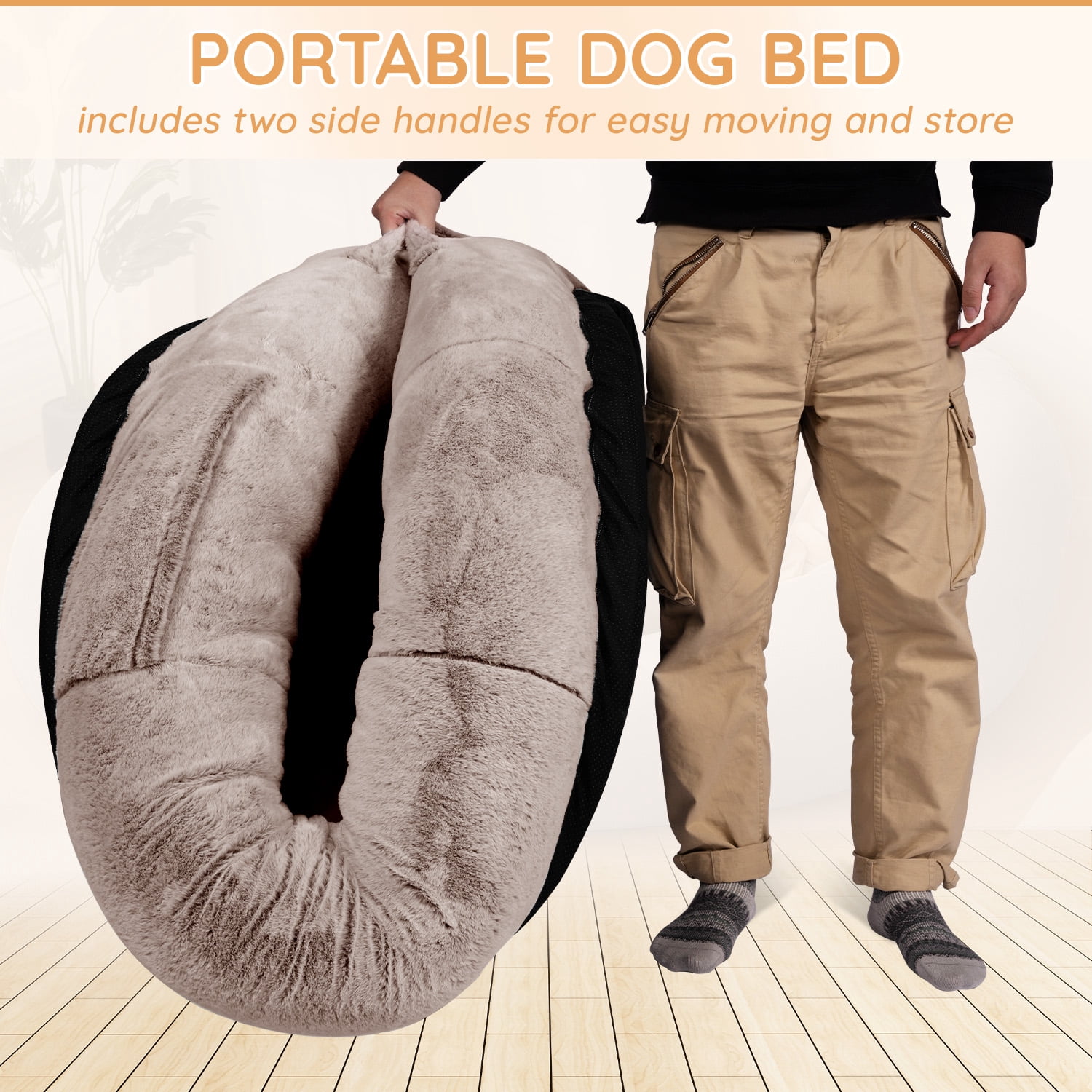 Pipopa Human Dog Bed,71"x45"x14"Large Size fits for adults&Pets,Washable Cover Dog Bed with Pillow and Blanket,Extra Large Human Size Beanbag Bed,Camel