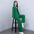 thumbnail image 4 of Quixlent 2 Pcs/Set Women Coat Pants Set Lapel Single Button Mid Length Cardigan Long Sleeve Jacket Wide Leg High Waist Straight Trousers Lady Formal Commute Outfit, 4 of 8