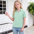 thumbnail image 2 of longantii Girls Polo Shirts Short Sleeve V Neck School Uniform Casual Collared Lapel Solid Color T-Shirts Cyan 9-10 Years, 2 of 6
