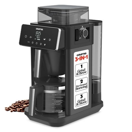 Gourmia 10-Cup Grind & Brew Coffee Maker – Built-in Grinder, Programmable Digital Display, Black