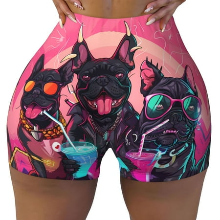 Workout Shorts Women  French Bulldog Cool No.105 Biker Shorts for Women Running Gym Spandex Shorts Tummy Control