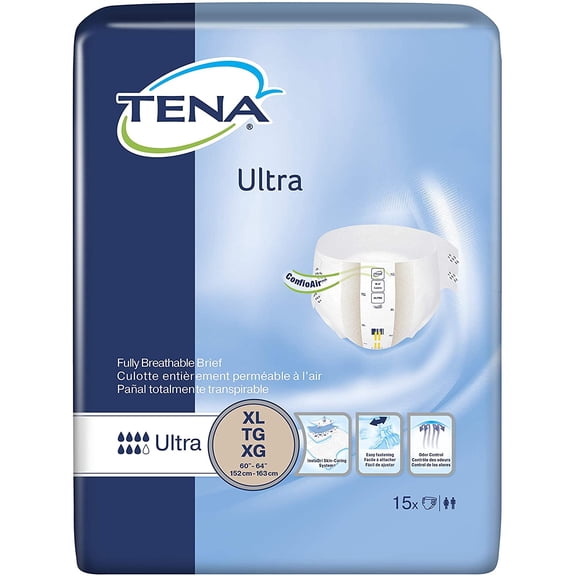 TENA Ultra Adult Unisex Briefs, X-Large 60 to 64 Inch, Heavy Absorbency, Case of 60